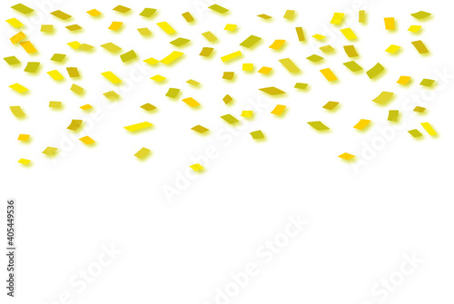Falling confetti wide background, gold colors 