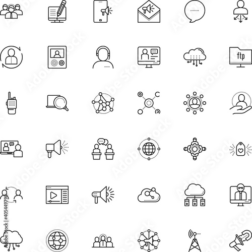 communication vector icon set such as: note, frequency, inspiration, helpline, ftp, pc, camera, ceo, transmitter, men, speech bubble, engineering, settings, pull, grey, investment, transmission