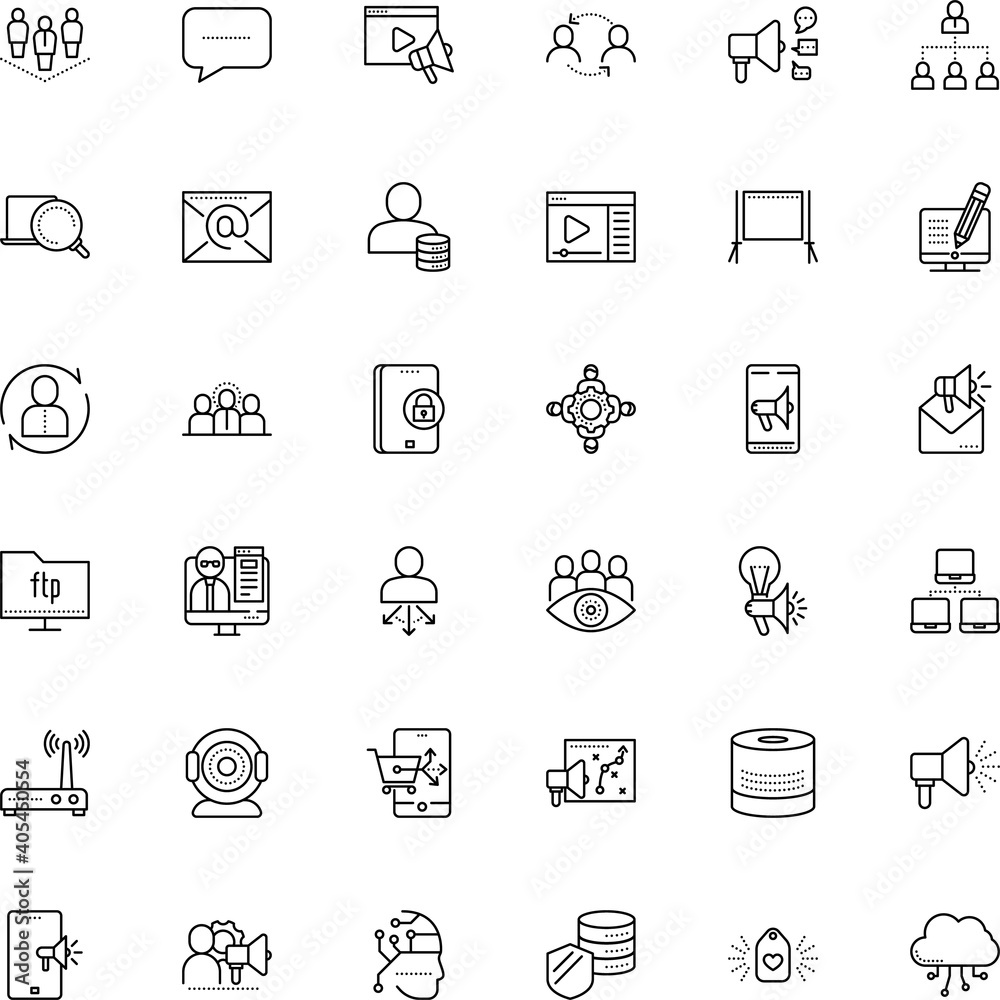 communication vector icon set such as: chatting, brain, app, stroke, head, behavioral, lecture, global, tube, password, panel, blogging, mind, circuit, settings, ceo, tune, antenna, article, safety