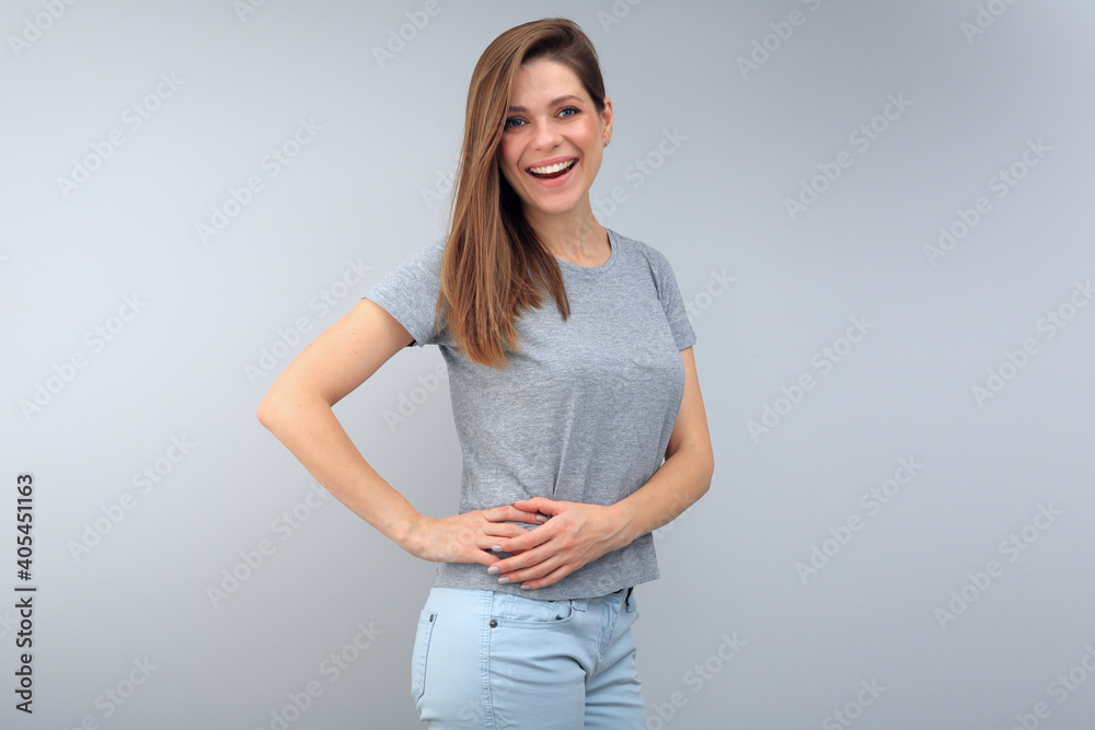Portrait of happystudent girl in gray t-shirt Portrait of happystudent girl in gray t-shirt