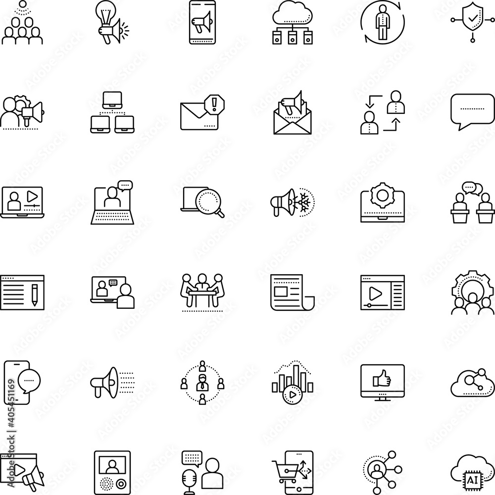 communication vector icon set such as: camera, figure, engineering, debate, texting, grid, window, together, avatar, chatting, notebook, government, answer, protect, seminar, label, up, minimalistic