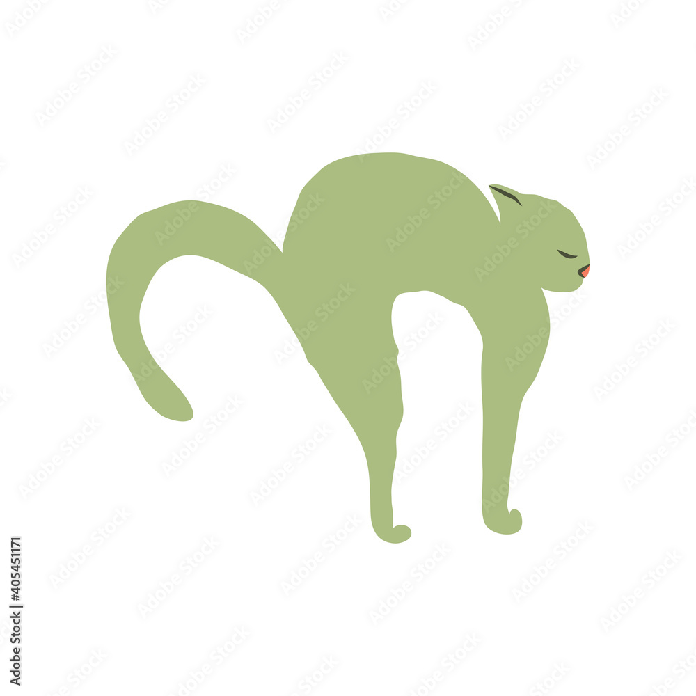 Fototapeta premium Cosy hand drawn cat. Vector illustration. Editable lines. Colored.