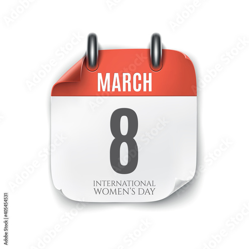 March 8 calendar icon isolated on white background. International Womens day template. Vector illustration.