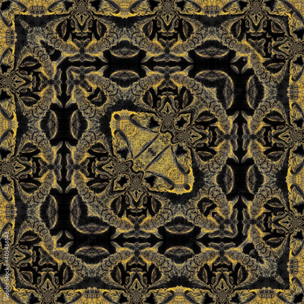 golden yellow and grey on a black background intricate patterns and square format designs inspired by the colours and shape of the common wasp