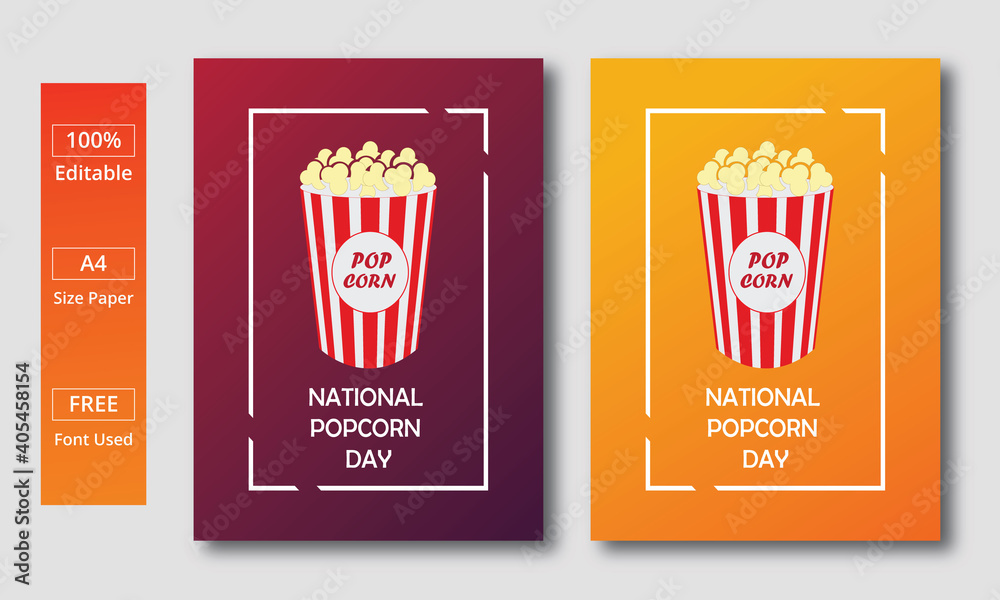 National Popcorn Day flyer vector design. flat illustration. Design for print on pack, packaging, flyer card. Popcorn Day.