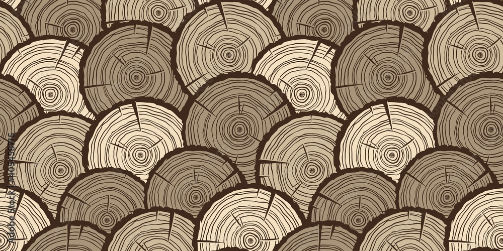Seamless pattern wallpaper with slice of wood. Wooden log with rings Seamless pattern wallpaper with slice of wood. Wooden log with rings