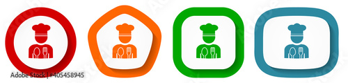 Chef, restaurant concept vector icon set, flat design buttons on white background