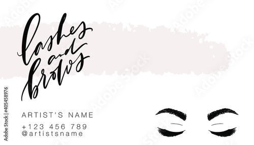 Lashes and brows master business card template.