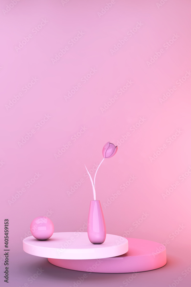 3D minimal spring flowers tulip. Stylish trendy abstract pink scene. Greeting invitation card mockup . Valentine, 8 of march card copy space template 3D minimal spring flowers tulip. Stylish trendy abstract pink scene. Greeting invitation card mockup . Valentine, 8 of march card copy space template