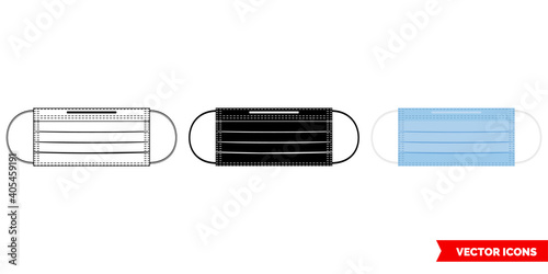 Medical mask icon of 3 types color, black and white, outline. Isolated vector sign symbol.