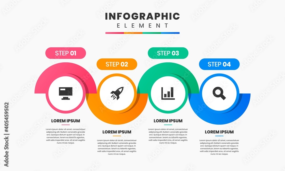 Vector Graphic of Infographic Element Design Templates with Icons and 4 Options or Steps. Suitable for Process Diagram, Presentations, Workflow Layout, Banner, Flow Chart, Infographic.