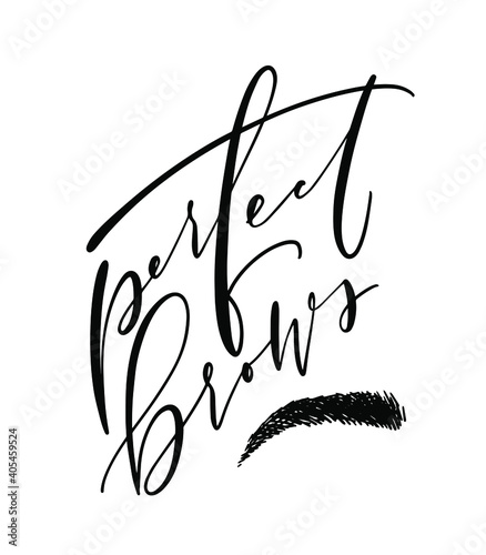 Perfect brows calligraphy text and clipart for beauty master branding materials.