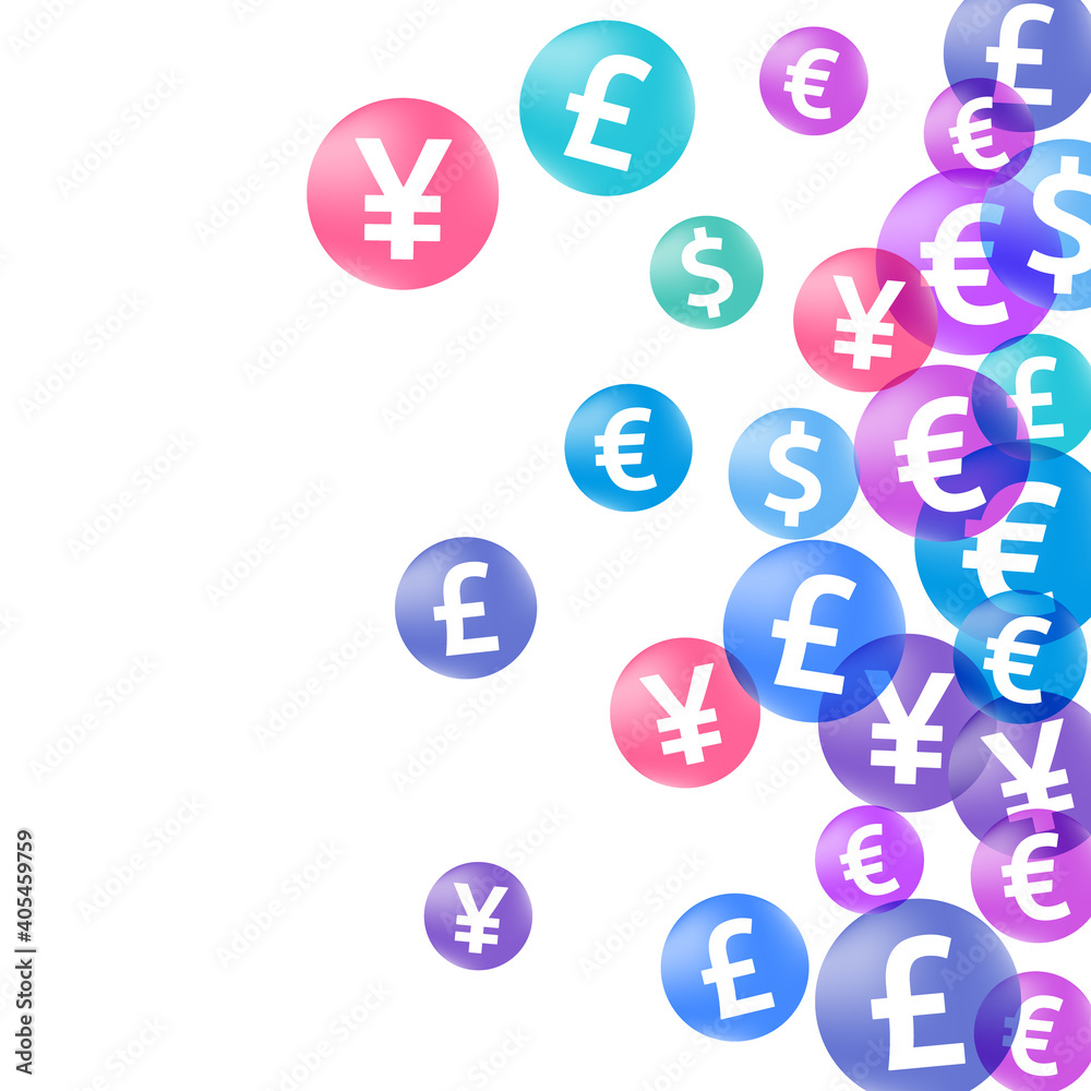 Euro dollar pound yen circle signs scatter currency vector illustration. Investment concept. Euro dollar pound yen circle signs scatter currency vector illustration. Investment concept.