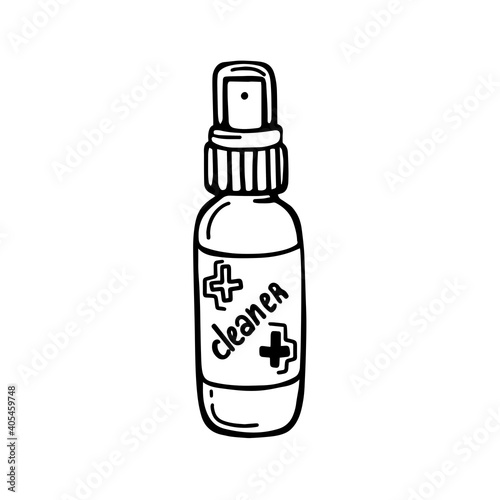 hand cleaner. hand-drawn hand sanitizer isolated on a white background. Vector illustration in the Doodle style. Cleaner, sanitizer. Gel for cleaning hand
