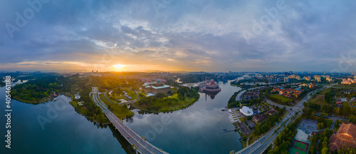 Photography 180 degree Aerial Panorama view of Putrajaya City