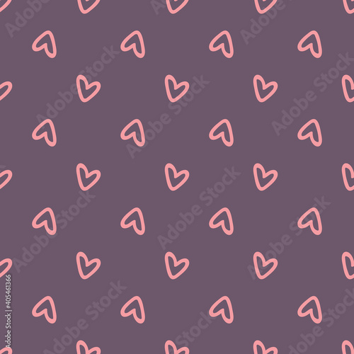  Pink hearts on purple background seamless pattern photo