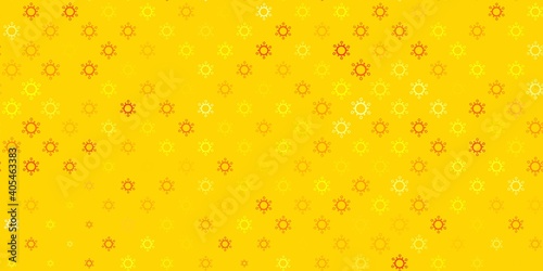 Light pink, yellow vector backdrop with virus symbols.