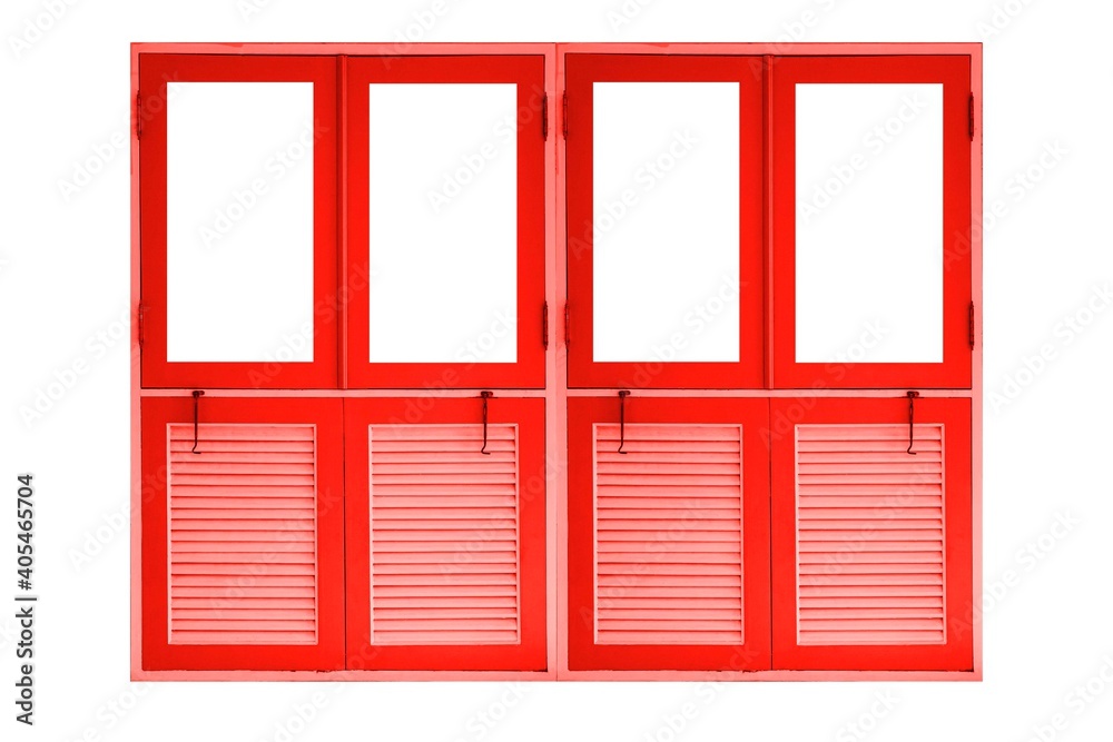 European antique red door frame isolated on a white background