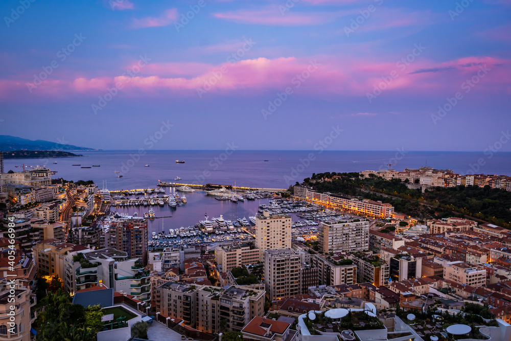 Rooftop View Port of Monaco at Dusk 