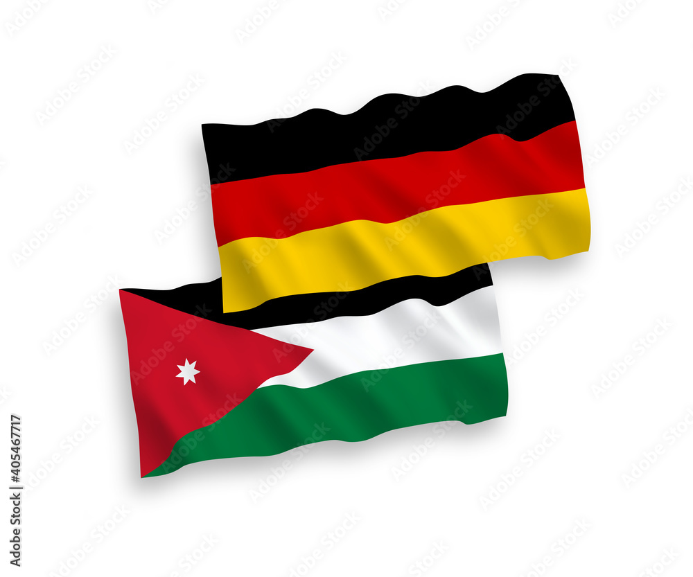 Flags of Hashemite Kingdom of Jordan and Germany on a white background Flags of Hashemite Kingdom of Jordan and Germany on a white background