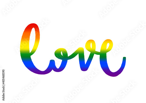 Love hand drawn lettering with LGBT rainbow flag pattern