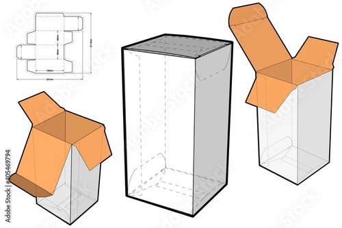 Simple Packaging Box (Internal measurement 5x5x10cm) and Die-cut Pattern. The .eps file is full scale and fully functional. Prepared for real cardboard production.