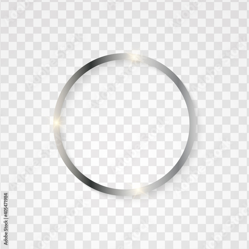 Metallic silver circle frame with text space on transparent textured. Elegant celebration event design.