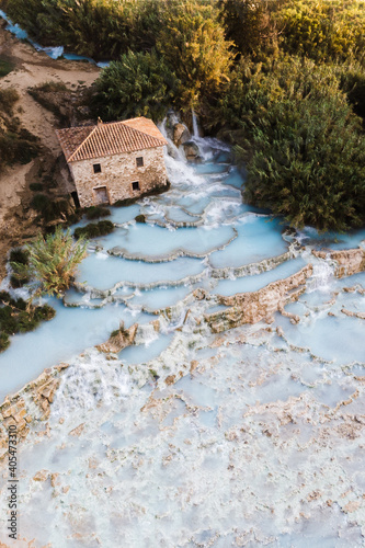 Obraz na płótnie Aerial view of Saturnia thermal hot springs in Tuscany, Italy w salonie