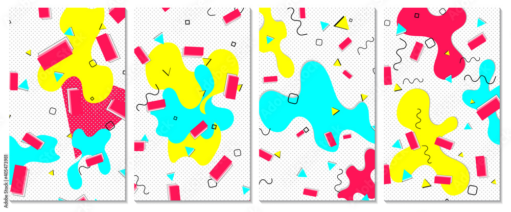 Set of doodle fun patterns. Hipster style 80s-90s. Memphis elements. Fluid pink, blue, yellow colors. Set of doodle fun patterns. Hipster style 80s-90s. Memphis elements. Fluid pink, blue, yellow colors.