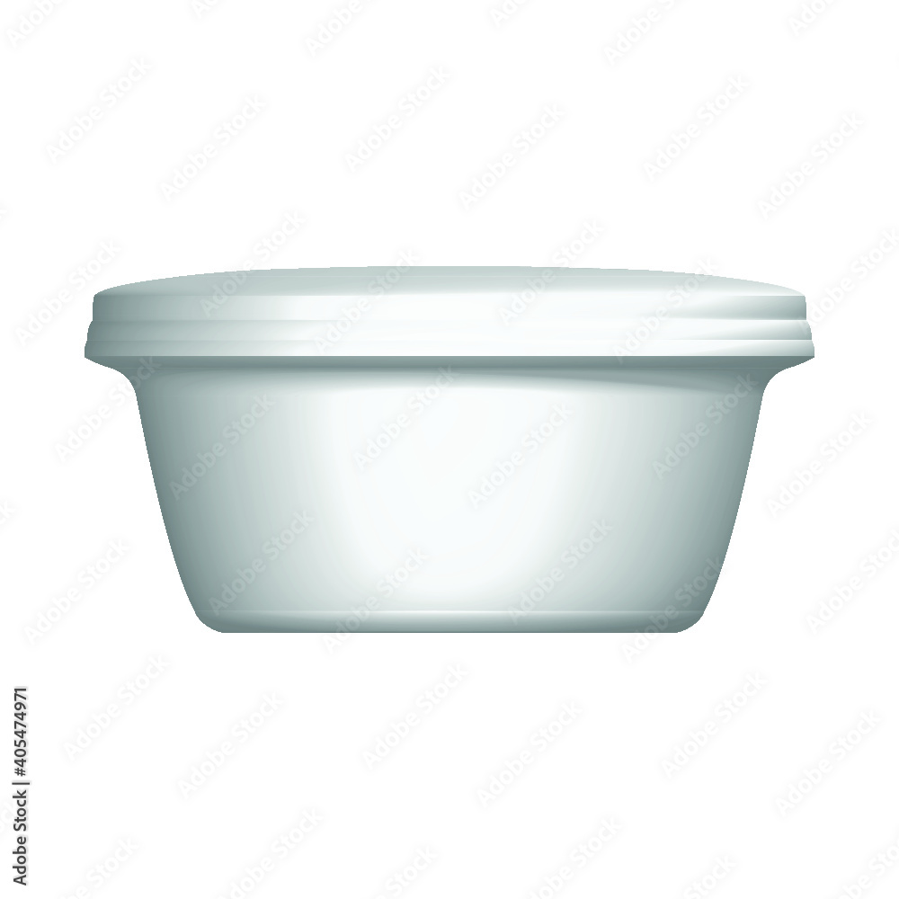 White Short Food Plastic Tub Bucket Container For Dessert, Yogurt, Ice Cream, Sour Cream Or Snack. Mock Up Template Ready For Your Design. Product Packing Vector EPS10 White Short Food Plastic Tub Bucket Container For Dessert, Yogurt, Ice Cream, Sour Cream Or Snack. Mock Up Template Ready For Your Design. Product Packing Vector EPS10