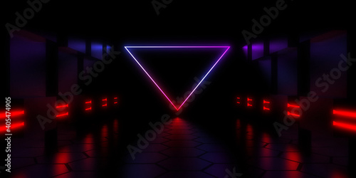 3D abstract background with neon lights. neon tunnel .space construction . 3d illustration