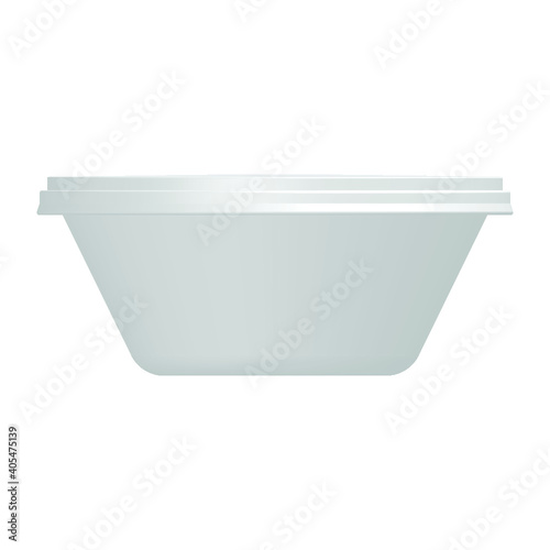 White Short Food Plastic Tub Bucket Container For Dessert, Yogurt, Ice Cream, Sour Cream Or Snack. Mock Up Template Ready For Your Design. Product Packing Vector EPS10