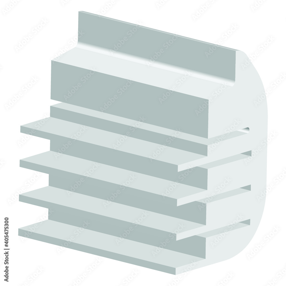 Long Blank Empty Showcase Display With Retail Shelves. Perspective View 3D. Illustration Isolated On White Background. Mock Up Template Ready For Your Design. Product Advertising. Vector EPS10 Long Blank Empty Showcase Display With Retail Shelves. Perspective View 3D. Illustration Isolated On White Background. Mock Up Template Ready For Your Design. Product Advertising. Vector EPS10