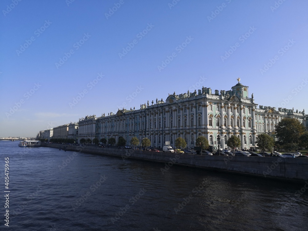 Hermitage Building, view from River Neva, Saint Petersburg, Russia