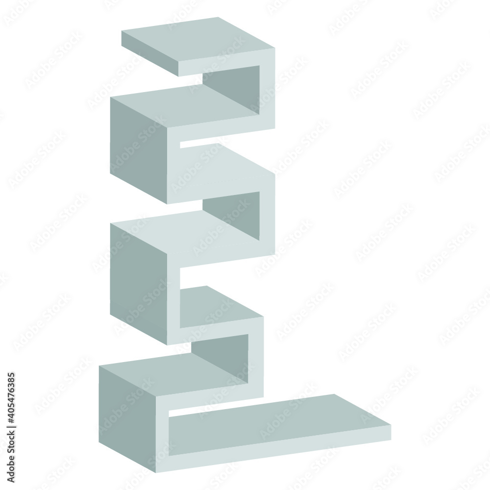 Long Blank Empty Showcase Display With Retail Shelves. Perspective View 3D. Illustration Isolated On White Background. Mock Up Template Ready For Your Design. Product Advertising. Vector EPS10