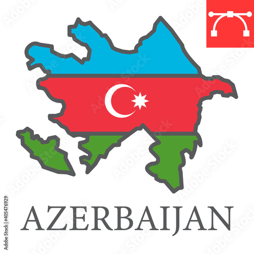 Map of Azerbaijan color line icon, country and geography, azerbaijan map flag sign vector graphics, editable stroke filled outline icon, eps 10.