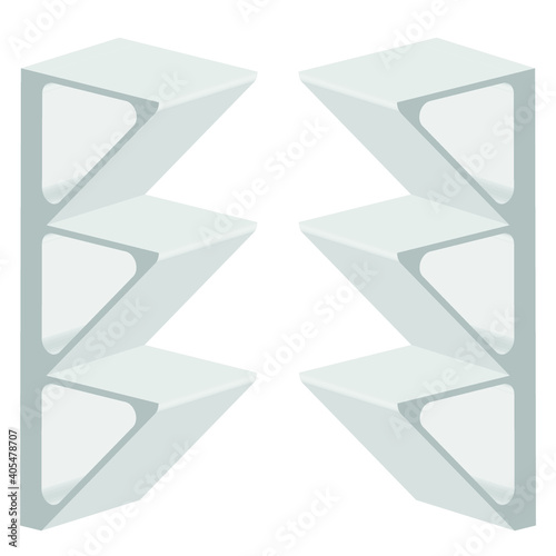 Long Blank Empty Showcase Display With Retail Shelves. Perspective View 3D. Illustration Isolated On White Background. Mock Up Template Ready For Your Design. Product Advertising. Vector EPS10