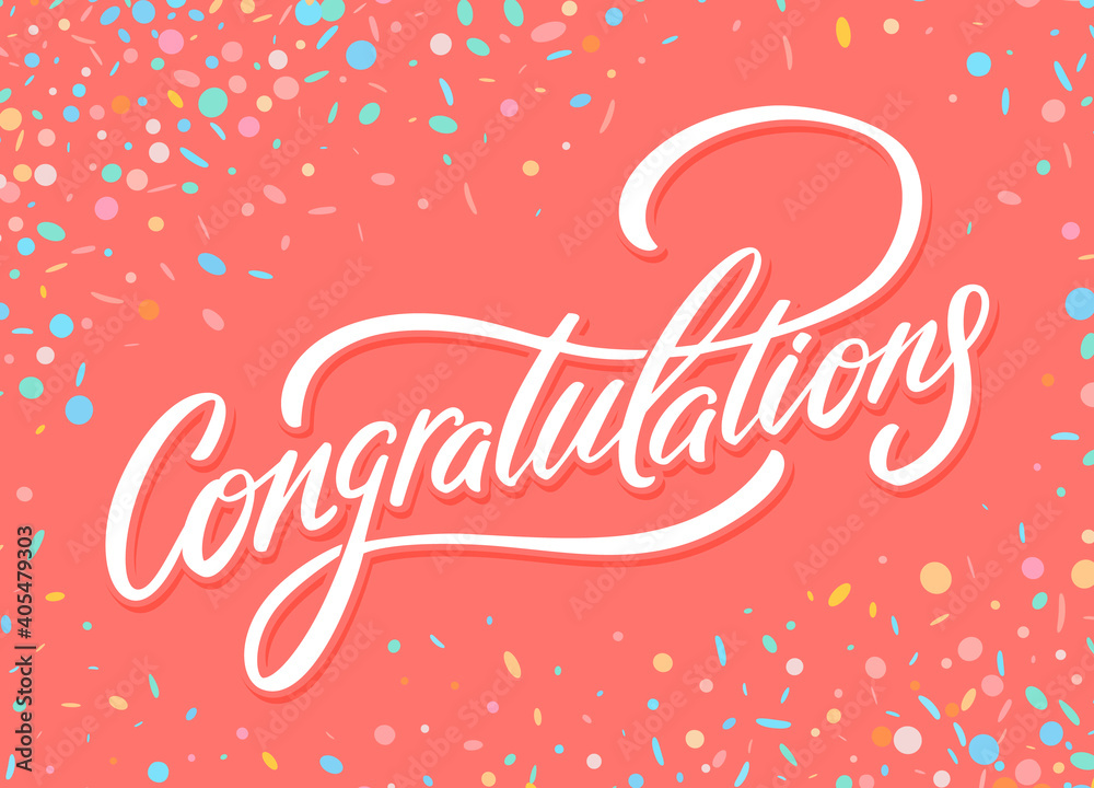 Congratulations. Vector hand drawn lettering card.