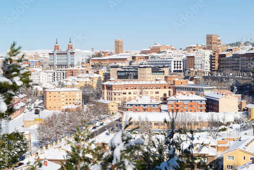 Beautiful view of Teruel snow covered. Town of Mudejar art. 