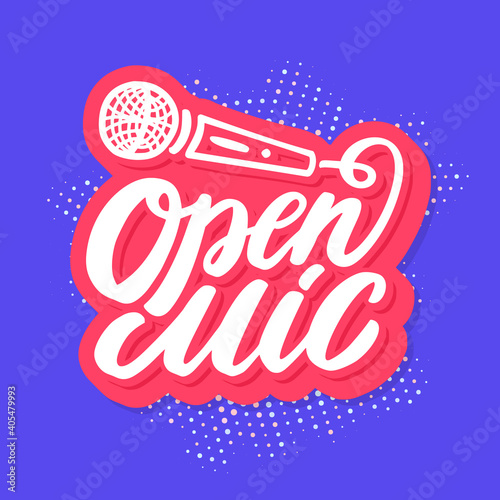 Open mic. Vector lettering banner.