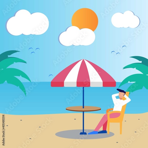 Illustration vector graphic cartoon character of vacation on the beach