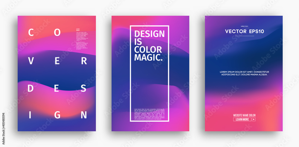 Cover design template with yellow red purple blue gradient. Wave vector illustration. Gradient mesh poster abstract background. Fluid banner design.