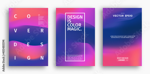 Cover design template with yellow red purple blue gradient. Wave vector illustration. Gradient mesh poster abstract background. Fluid banner design.