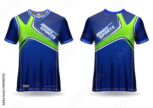 Jersey mockup. t-shirt sport design template for runner, uniform front and back view. dark blue color	
