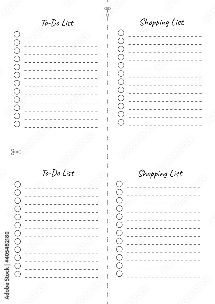 To Do list, Shopping List printable template vector. Blank white page A4 to print To Do list, Shopping List printable template vector. Blank white page A4 to print