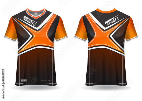 Jersey mockup. t-shirt sport design template for runner, uniform front and back view. orange color	