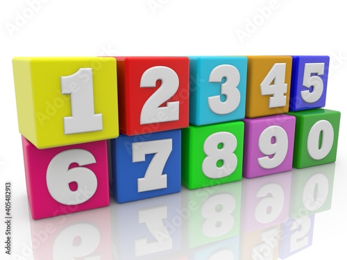 Numbers on different colored toy blocks