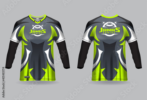 Esport gaming t shirt jersey template, uniform, front and back view 
