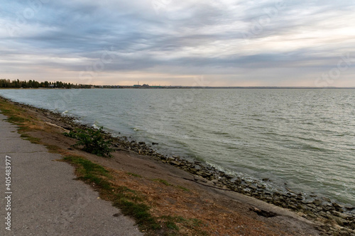 Fototapeta Naklejka Na Ścianę i Meble -  View on the coast of the Azov Sea, the bend of the Taganrog Bay or Lukomorye.
