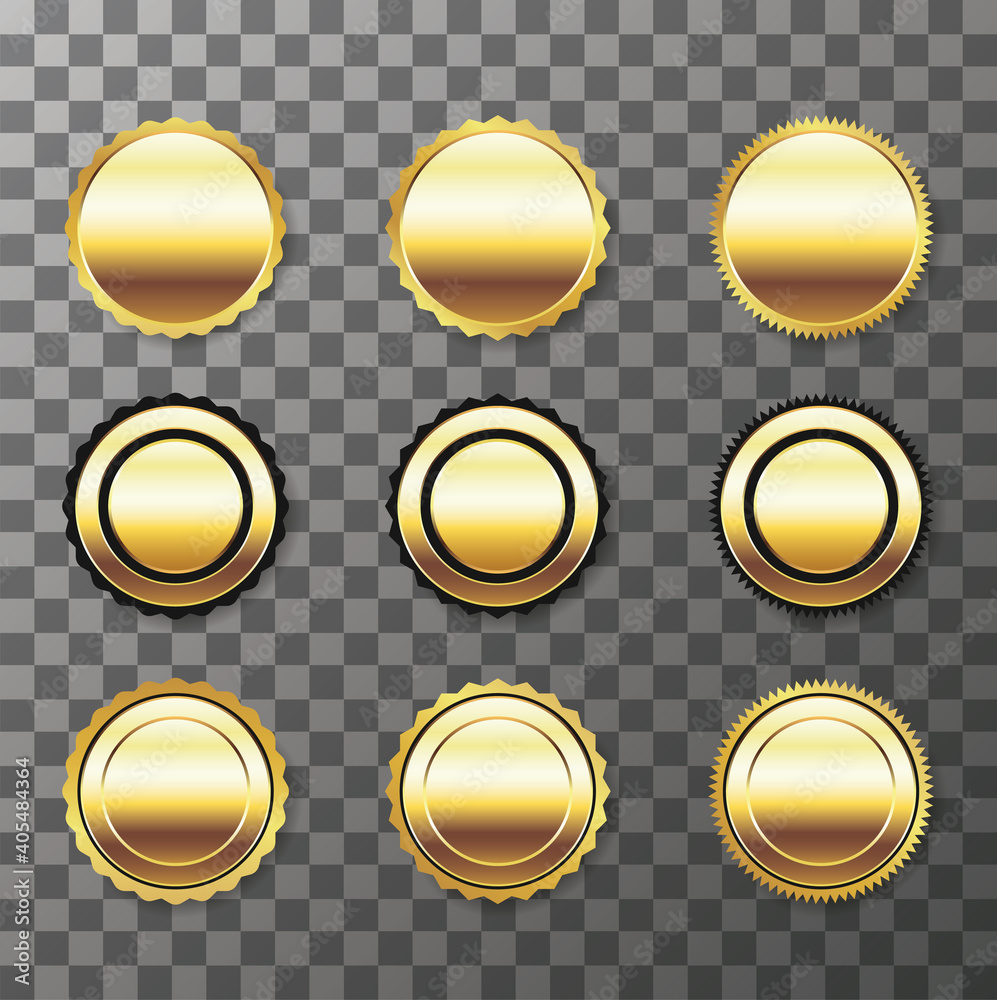 Gold banner vector background set with isolated fancy badge. Quality blank, empty badge, emblem set Gold banner vector background set with isolated fancy badge. Quality blank, empty badge, emblem set